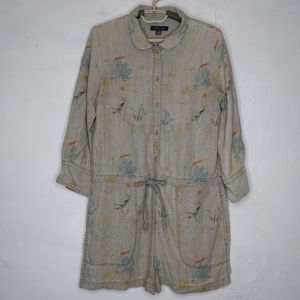 Level99 Romper S Button Collar 3/4 Sleeve Drawstring Floral Pocket Tencel Linen